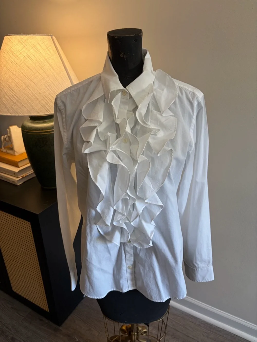 Lauren Ralph Lauren White Victorian Ruffle Button-Front Shirt (XL) Boho Revival - Picture 3 of 12